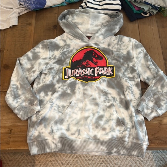 Size 7 Jurassic Park Kid Hoodie Gray tiedye fall back school dinosaur sweatshirt - Picture 1 of 1